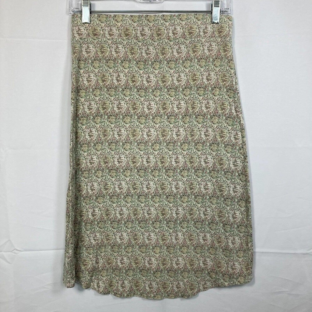 Carve Designs Skirt Womens XS Green Ivory Print Stretch Knit Pull On Knee Length - Picture 3 of 8
